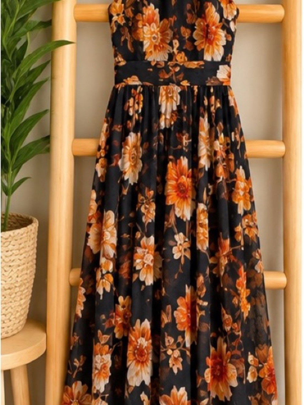 Lulus Charming Vision Black Floral Swiss Dot Halter Midi Dress NWT Size M